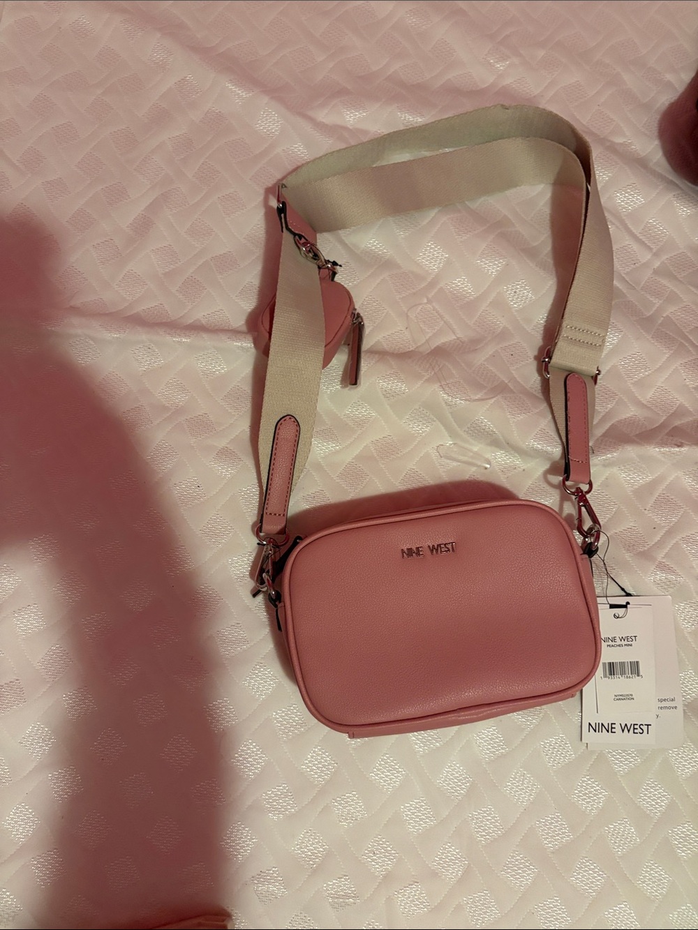 Nine West Pink Crossbody Camera Bag with Beige Strap